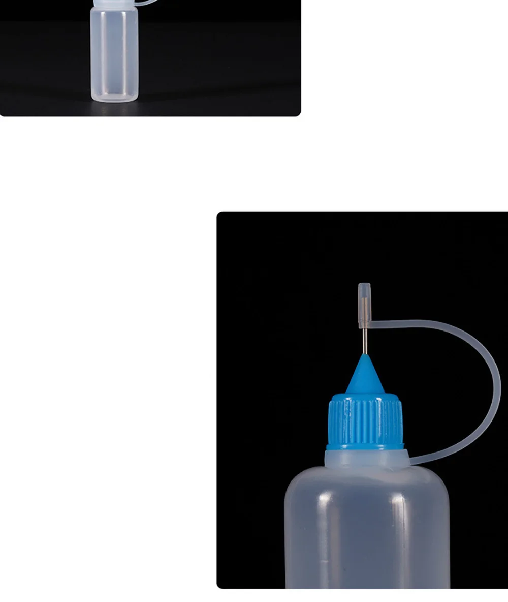5 ml, 10 ml, 15 ml, 30 ml, 100 ml PE-Kunststoff-Applikatorflasche mit zusammendrückbarer Spitze, nachfüllbare Tropfer mit Nadelspitzenkappen für Kleber – Detail 4