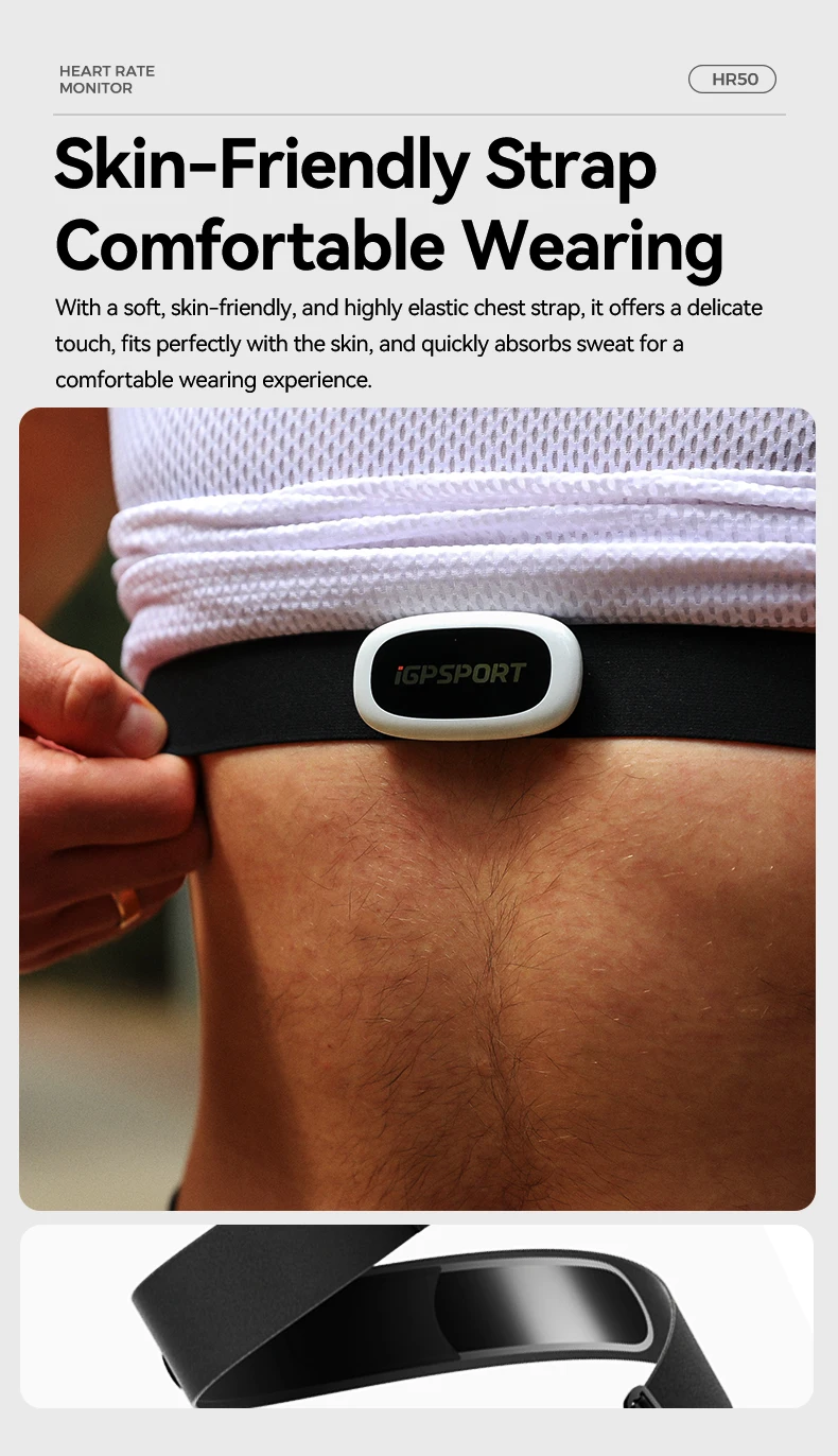 IGPSPORT HR50 Hartslagmeter Borstband ANT + Bluetooth Waterdichte hartslagsensor voor Garmin Bryton Magene Fietscomputer