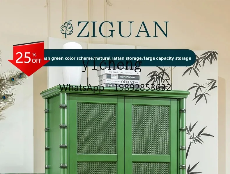 

ZZ antique bamboo bookcase bookshelf integrated wall rattan shelf living room locker