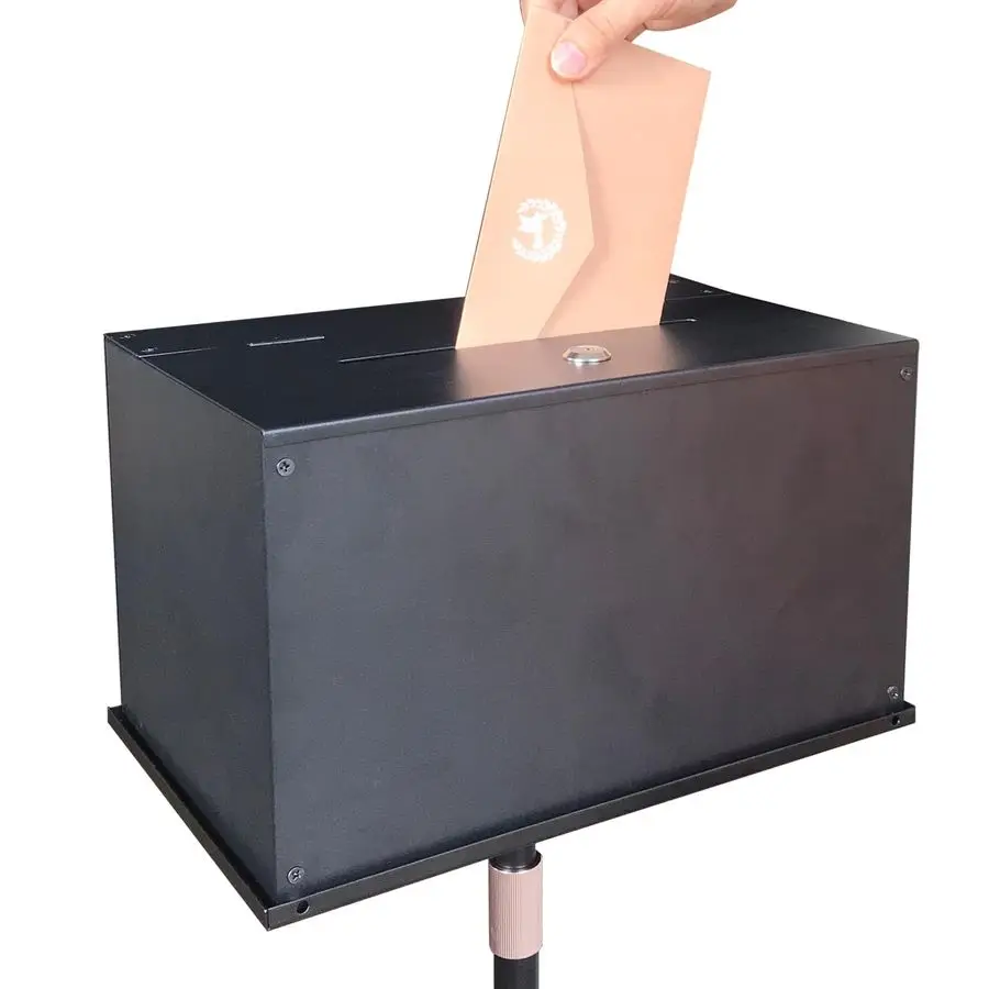 Skrzynia do odbioru wotywów, skrzynka do odbioru sugestii ze stojakiem, wytrzymała metalowa skrzynia do odbioru wotywów stojąca na podłodze, zamknięta skrzynia do zbierania głosów.