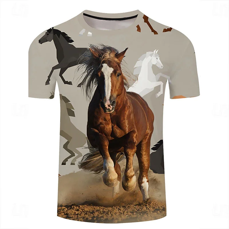 New Men's Summer Short Sleeve T Shirt O Neck Stallion Print T Shirt Prairie Tribe Sports Breathable Quick Dry Mens T Shirt