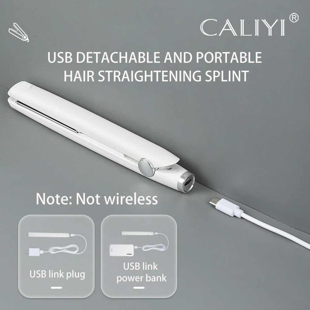 CALIYI USB MINI Hair Curler Straightener Portable Iron Link Powerbank Hair Art Styling Tools Crimper for Outdoor Travel School