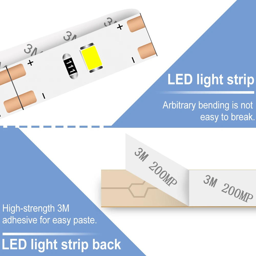 USBケーブル付きの柔軟なLEDストリップライト,ダイオードテープ,2835smd,寝室,ワードローブ照明,キッチン,バックライト