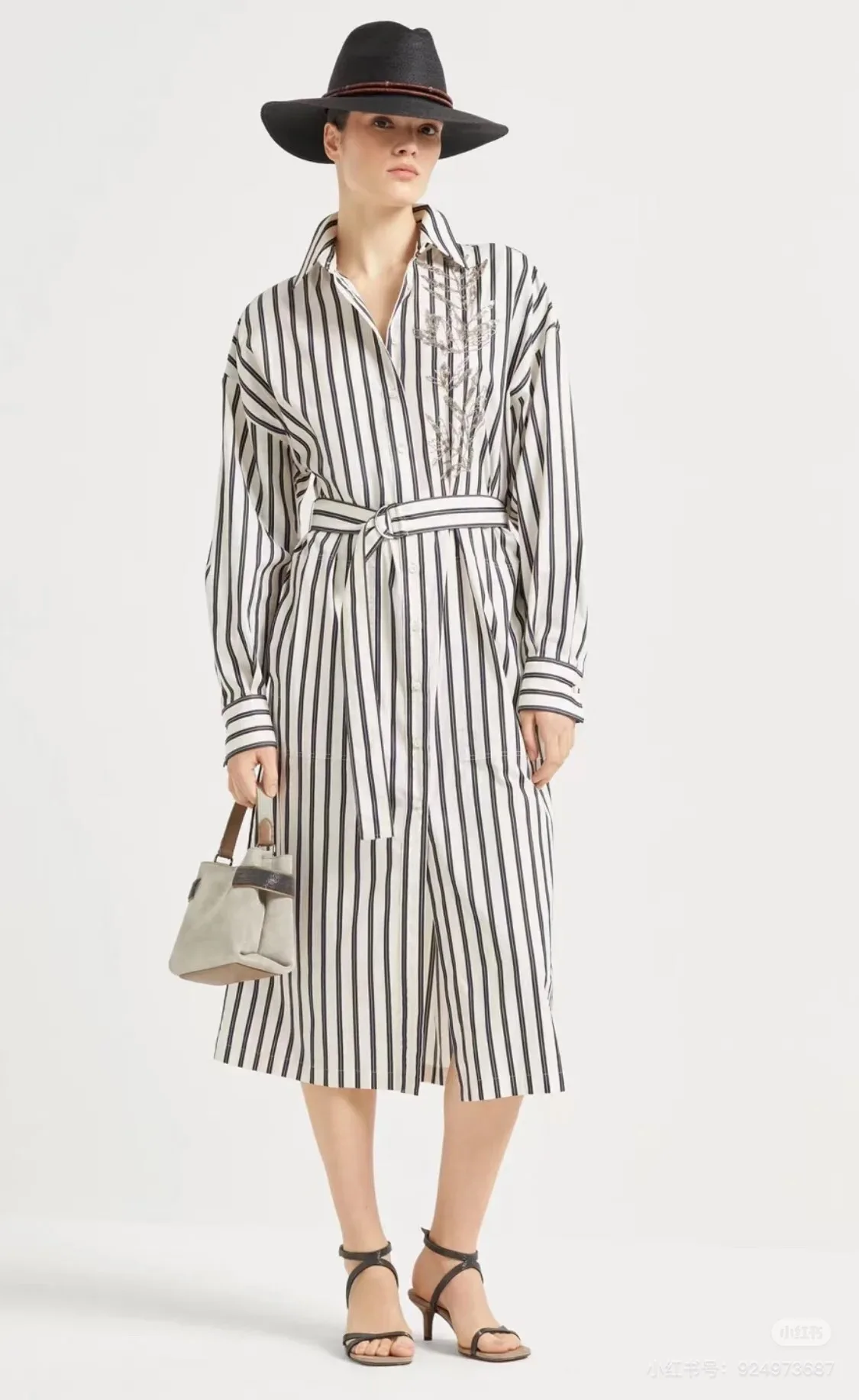 

2026 Spring Autumn Long Dress Fashion Women's Cotton Shirt Dress Casual Ladies Stripped Midi Dress Sequins