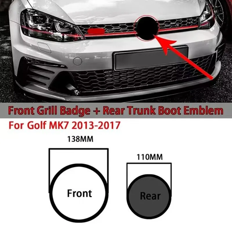 138mm 110mm Emblemat na przednią kratkę i tylną klapę bagażnika do stylizacji samochodu, zamiennik dla Golfa 7 mk7 Golf7 2014 2015 2016 2017