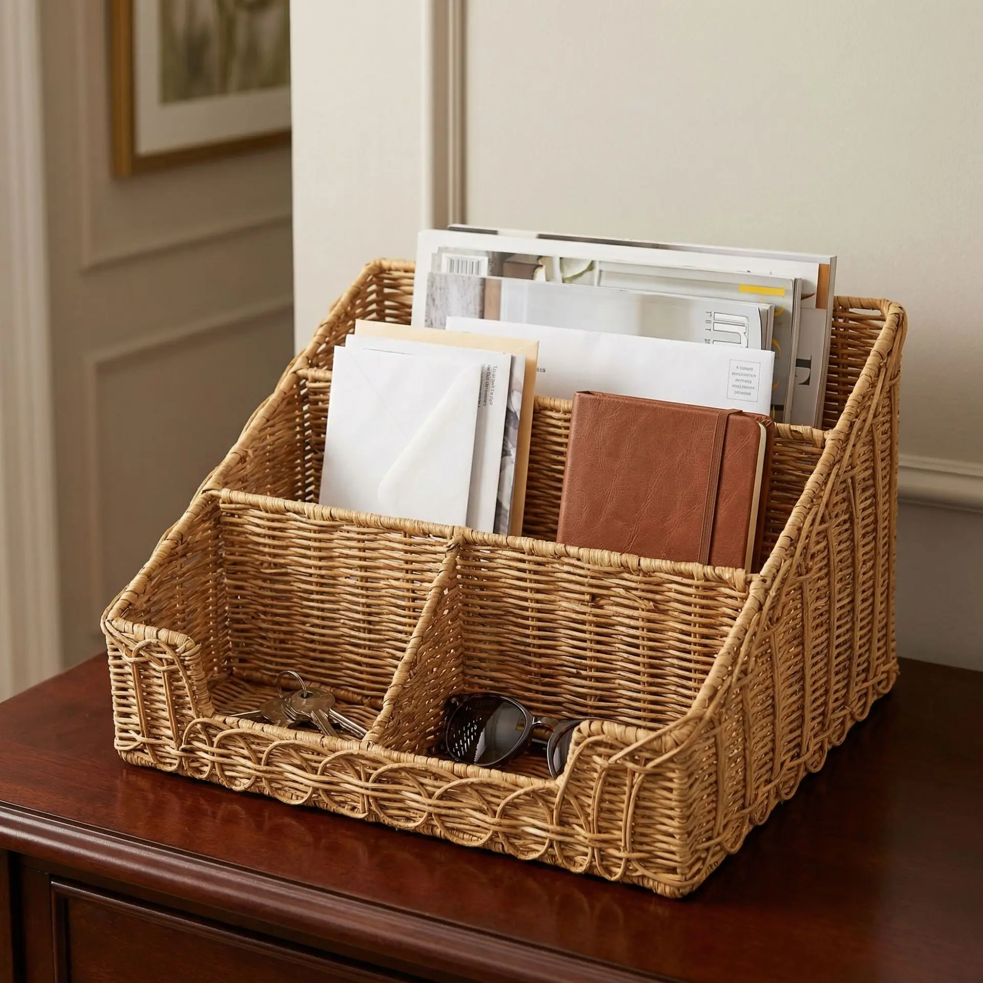 

Rattan storage basket, hand-woven box, storagebasket, strawbasket, office desktop sundriesbasket, storagebasket