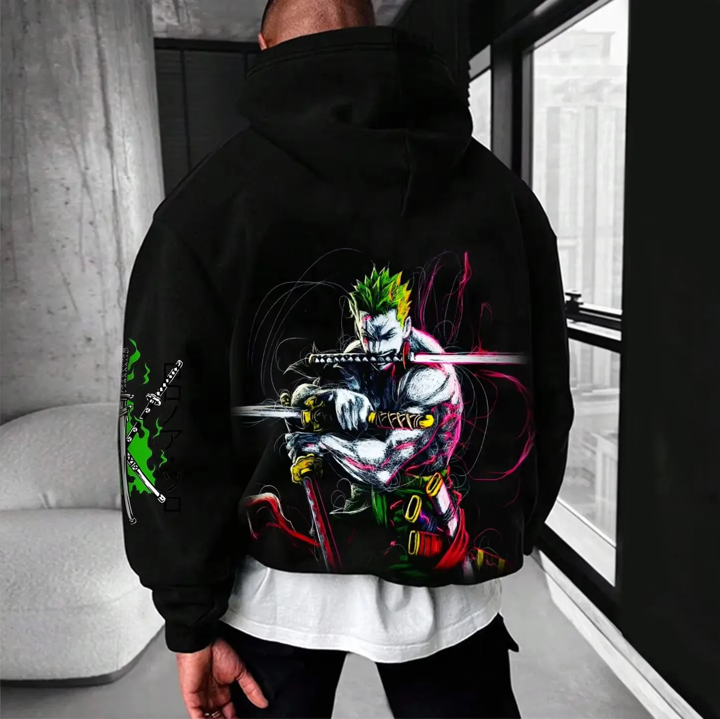 قطعة واحدة الرجال هوديي سترة رورونوا زورو انمي ياباني الصيف الخريف طويلة الأكمام البلوز موضة Y2k الملابس ملابس الشارع الشهير #2