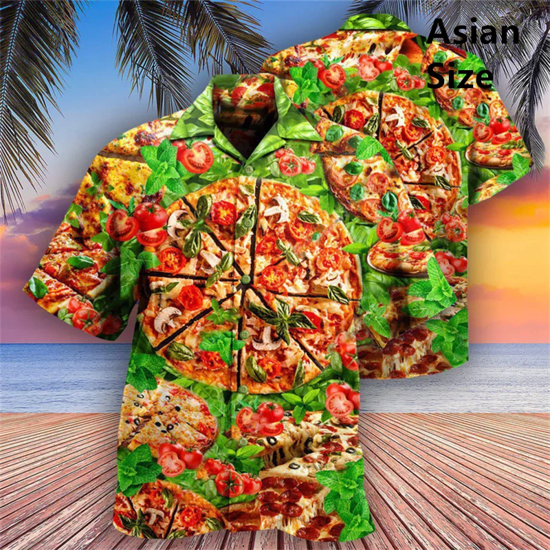 Vegetable Pizza 3D Print Hawaiian Shirt Fashion Western-style Food Pattern Lapel Man Shirts Loose Short Sleeves Blouse Tops 2025