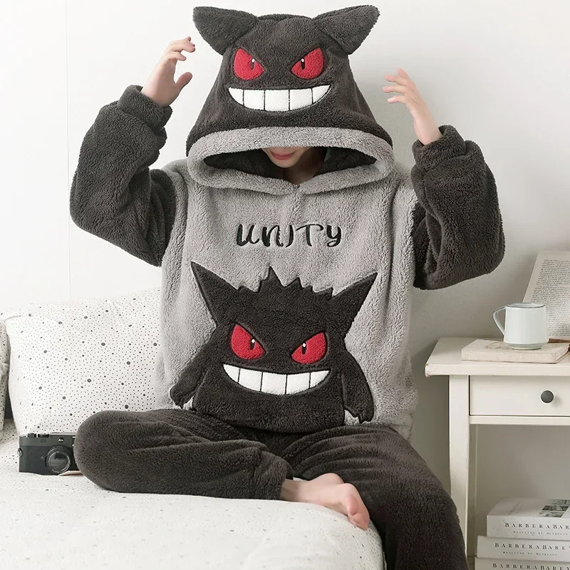 Winter Paare Männer Pyjamas Sets verdicken Nachtwäsche Erwachsenen Cartoon Anime Kawaii Frauen weichen warmen Pyjamas koreanische Kapuze Nachthemd