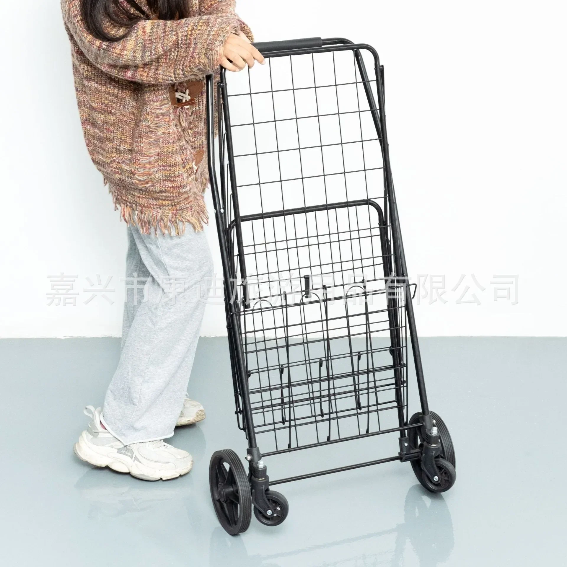 Carrito de Compras Plegable de Hierro Forjado para Verduras, Carrito de Supermercado, Carrito de Compras Móvil para Personas Mayores