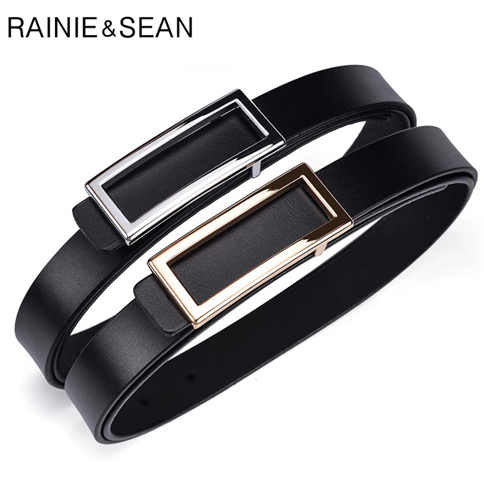 RAINIE SEAN Women Leather Belt Genuine Cowhide Trouser Belt Black Formal Square Smooth Buckle Belt Office Lady Belt Real Leather