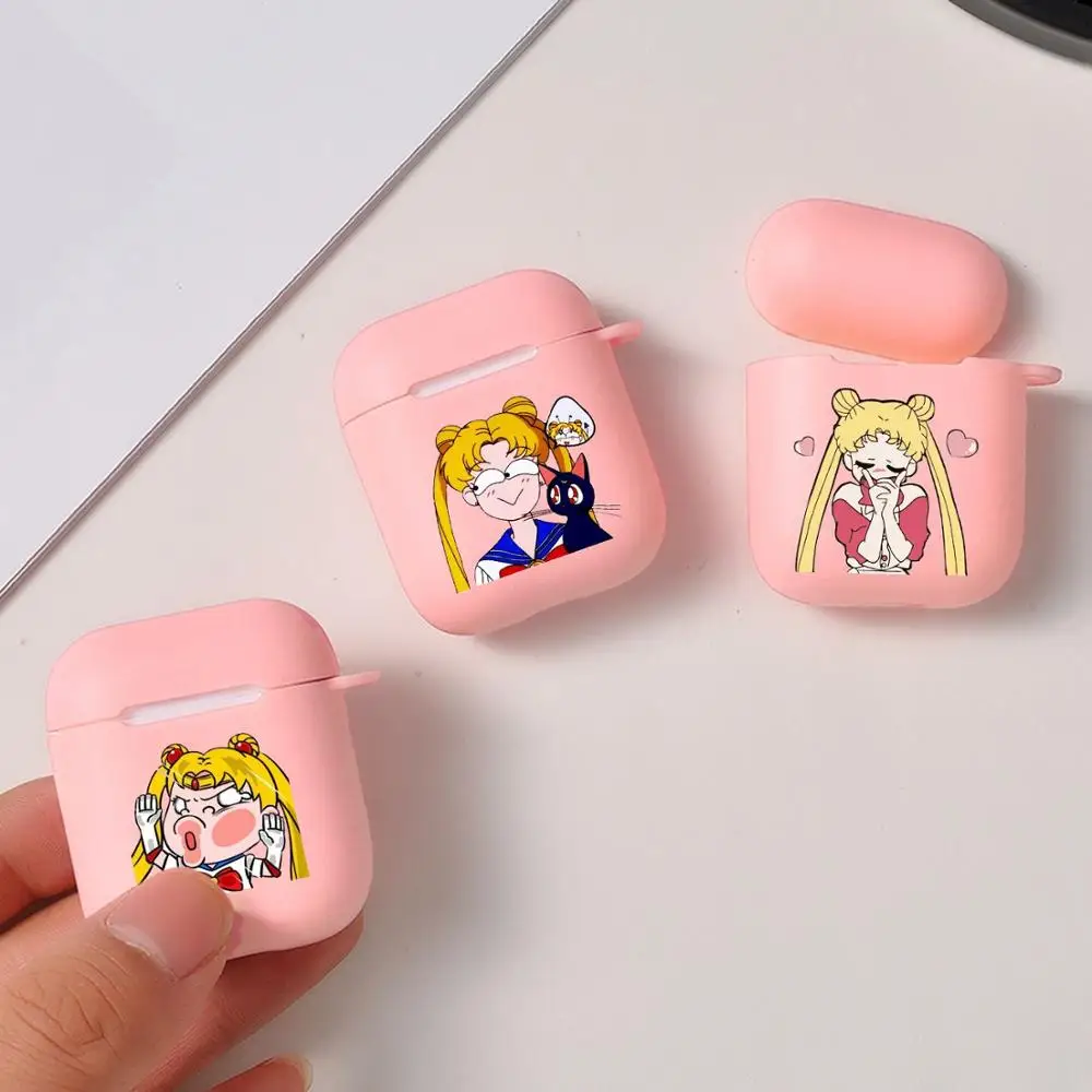 Capa de Silicone Sailor Moon para Airpods, Capa Rosa para Air Pods Pro 2, 3, Fofone de Gato Bonito, Gatos Anime Japão