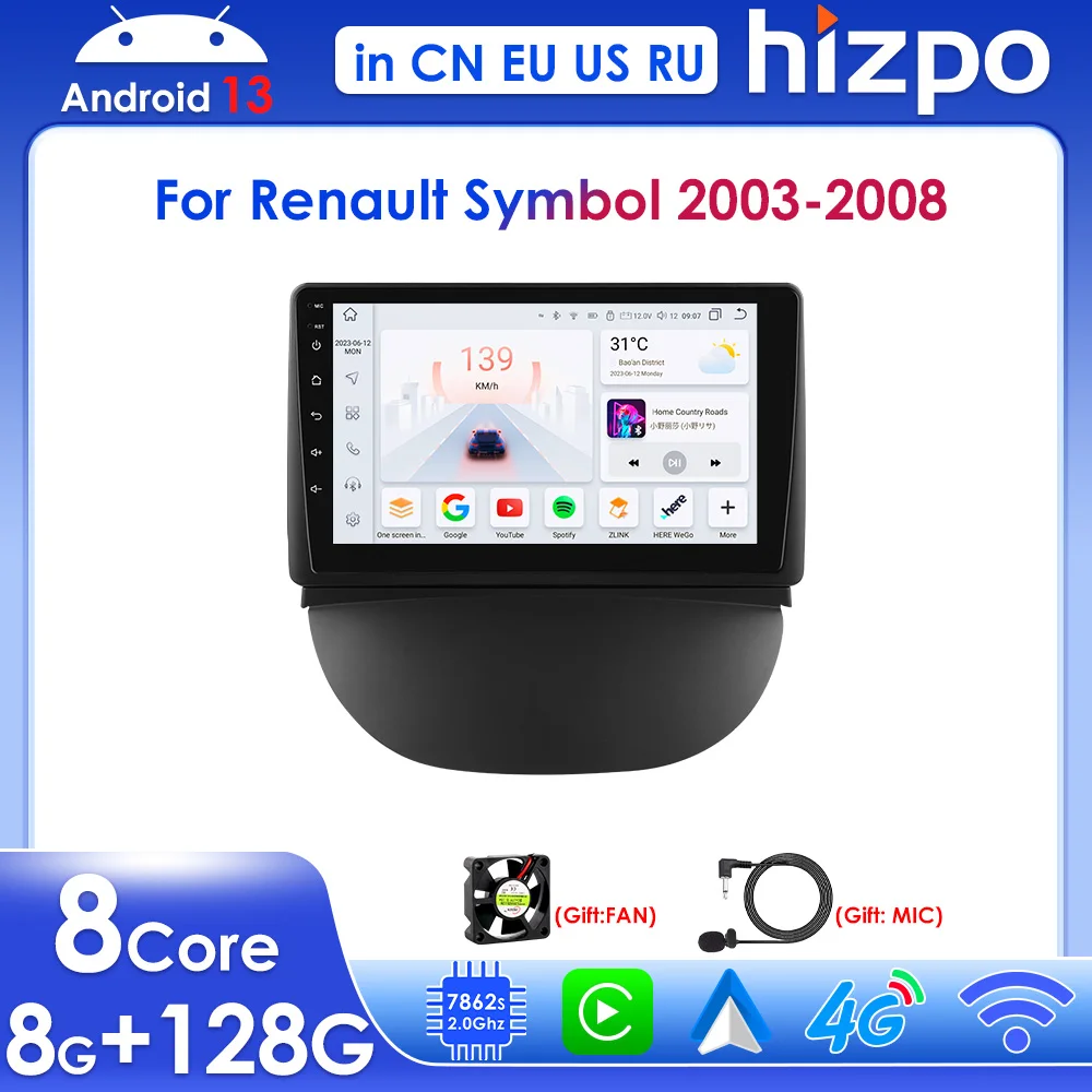 ルノーシンボル,GPSナビゲーション,DSP,CarPlay,Android,4G,LTE,オクタコア,2 DIN,9インチ用のカーマルチメディアプレーヤー