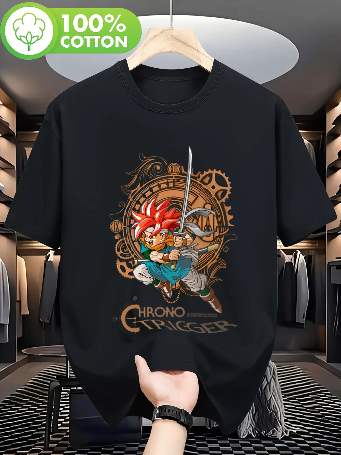 Men's Chrono 02 printed short sleeved shirt weighing retro game themed steampunk gear and clock design casual sleeved shirt