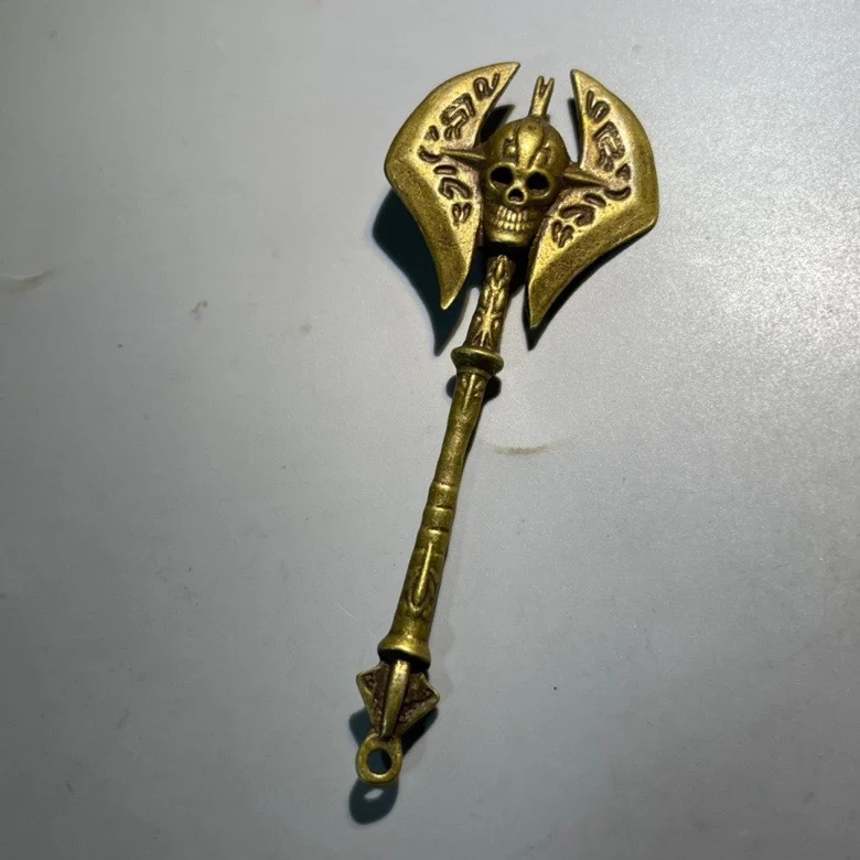 Nepalese Handmade Brass Corpse Torin Vajra Stall Vajra Axe Pendant, Hidden Legend Skull Head Vajra Stall Pendant