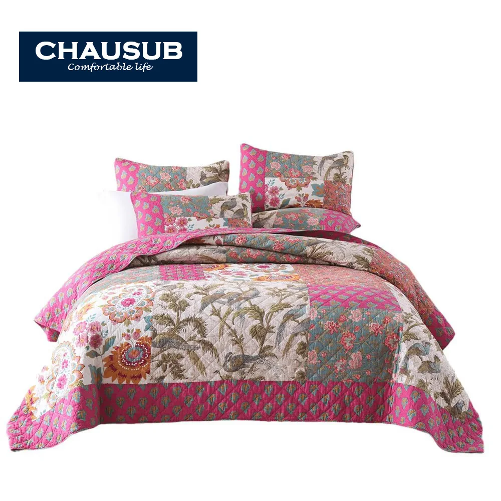 

Country Style Handmade Patchwork Quilt Set 100% Cotton Summer Lightweight Bedspread Coverlet 3pcs King Queen Size