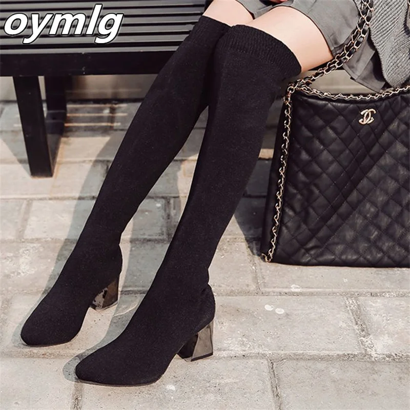 

Over-the-knee flying woven boots autumn and winter new warm women's high boots thick high-heeled women's single boots