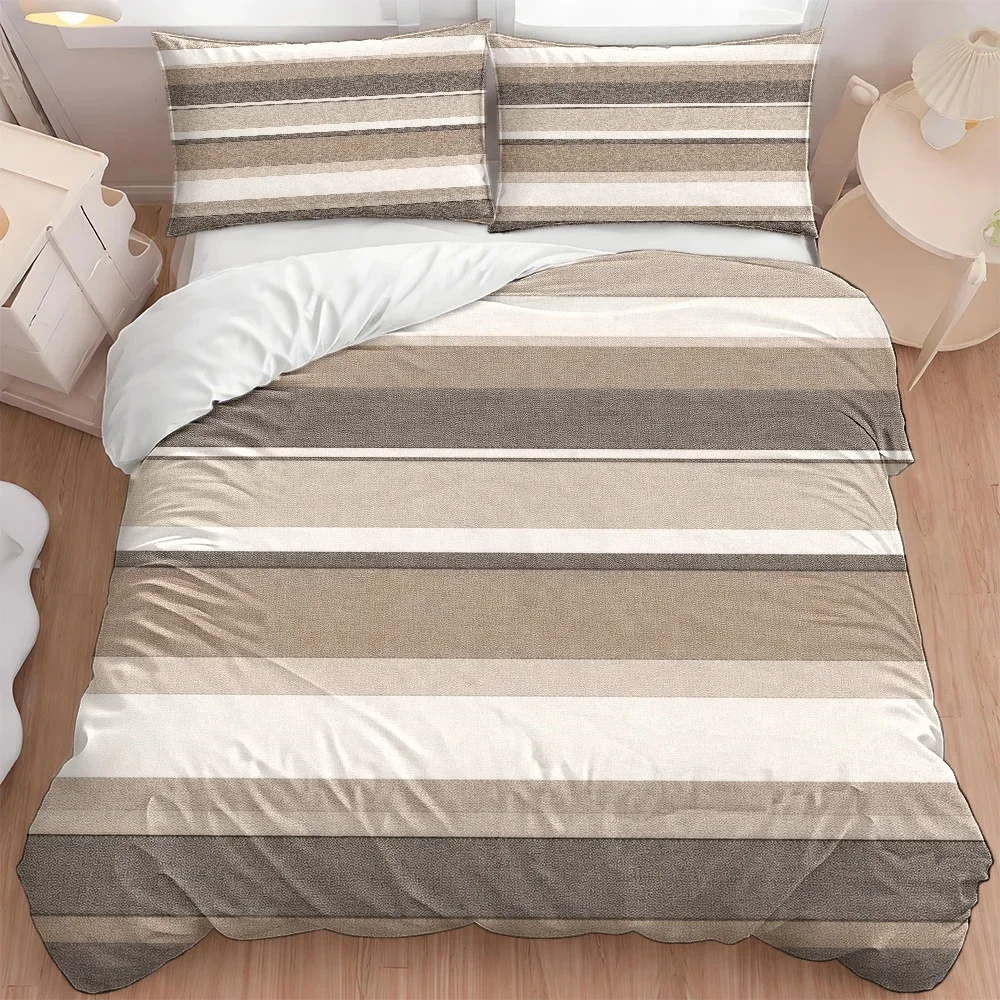 3Pc Striped Pattern Duvet Cover Set, Three-Piece Bedding Set (1*Duvet Cover + 2*Pillowcases), Suitable for All Seasons, Machine Washable, Invisible Zipper Design, Suitable for Home, Dormitory, Master Bedroom, Guest Room, Large Double Bed Cover Bedding Set, Simple Nordic Style Skin-Friendly Bedding, Easy-Care Durable Duvet Cover Set, Bedroom Bedding Set 2D Flat Print
