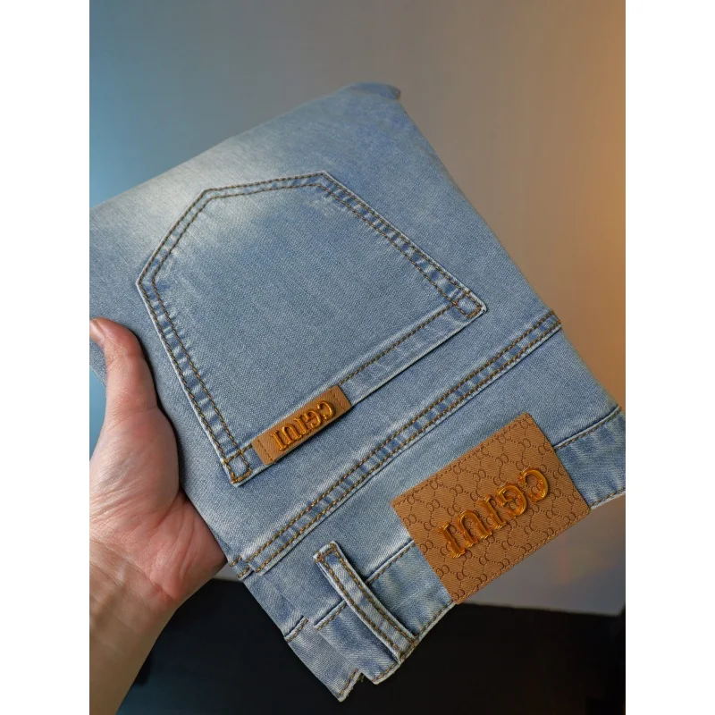 Light Blue Jeans Men's Summer Thin Light Luxury Stretch Slim Fit Versatile High-End and Fashionable Simple Casual Trousers
