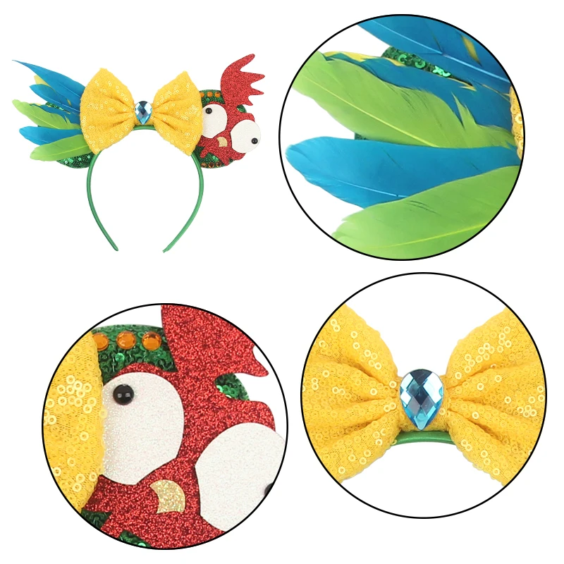 Cute Moana Ears Headbands For Kids Hook Bow Maui Hair Accessories Women Frangipani Flowers Hairband Girl Spiral Conch Headwear view 5