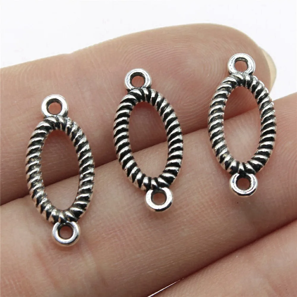 10pcs/lot 20x9mm Oval Connector Charms For Jewelry Making Antique Silver Color 0.79x0.35inch