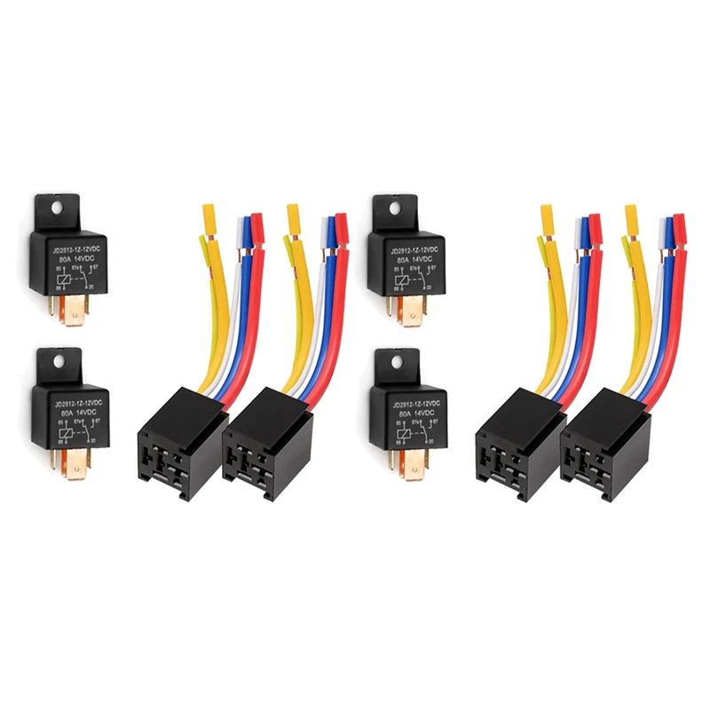 

A48P-2X Car Relay With Harness, 5Pin 80A Relay On/Off Normally Open SPDT Relay Socket Plug JD2912-1Z-12VDC 80A 14VDC