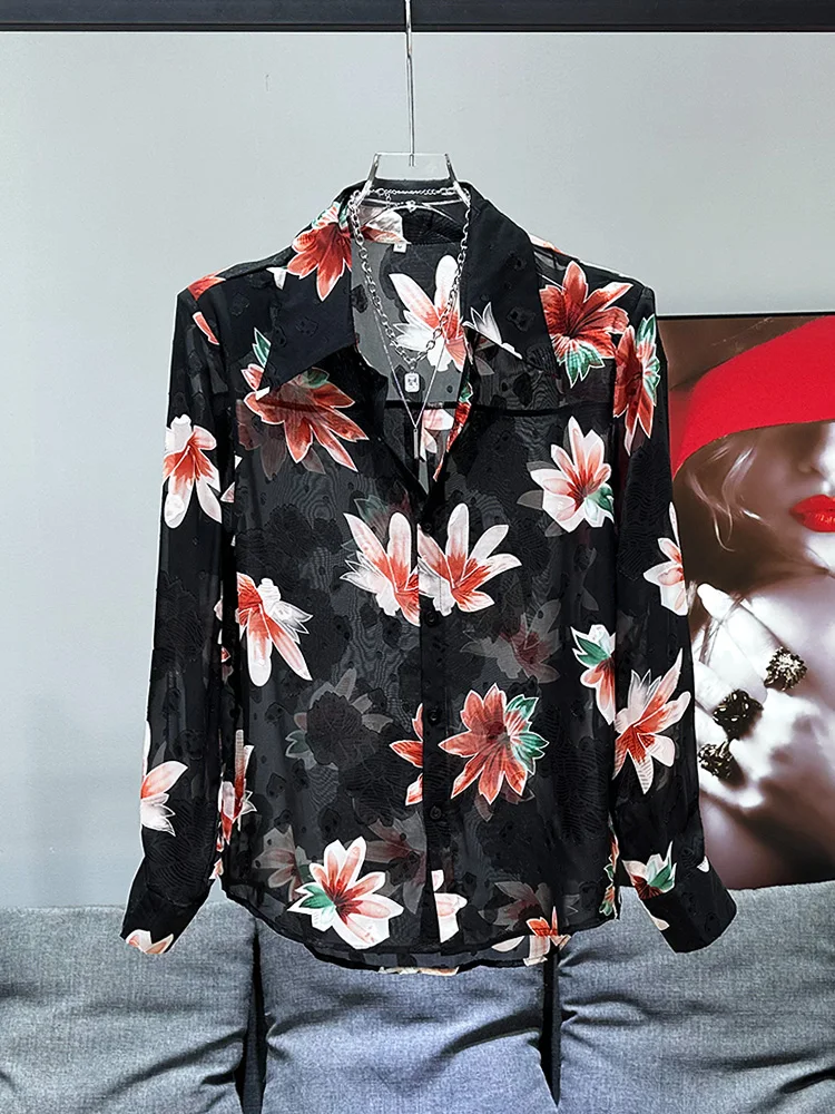 

Мужская повседневная рубашка Haome в корейском стиле, свободного кроя, универсальная, полупрозрачная, летняя, новая модная модель с ажурным цветочным узором