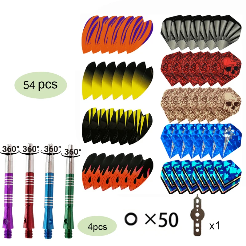 

109Pcs Dart Accessories Set with 4Pcs 360° Rotating Aluminum Dart Shafts,54Pcs Dart Flights&50Pcs Rubber O-Rings