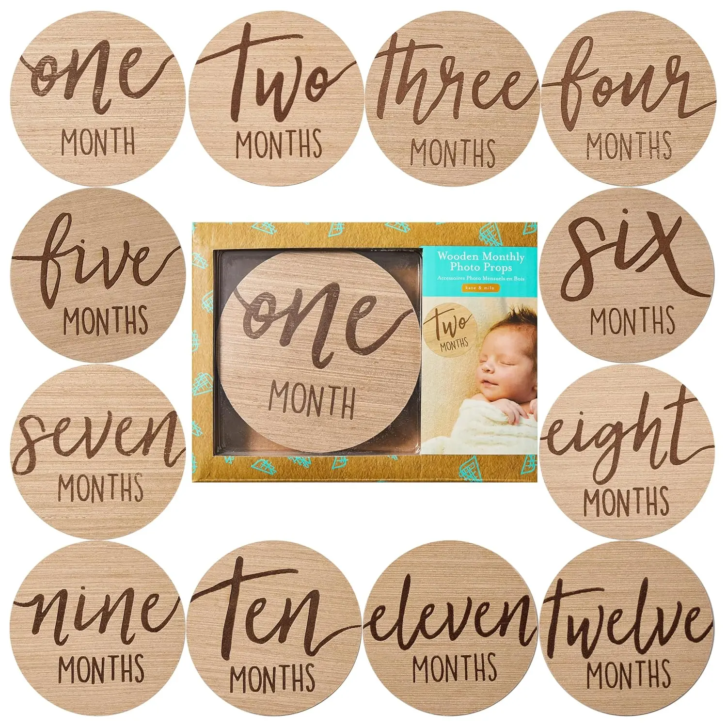 

Wooden Baby Milestone Discs Set - Reversible Photo Props for Monthly Growth Tracking, Gender-Neutral Newborn Gift