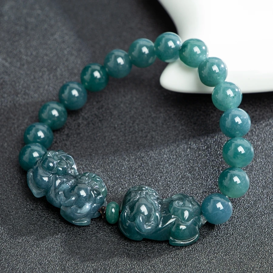

TIMESWIND Natural A-type Jade Blue Wealth Double PIXIU Bracelet for Women with Certificate