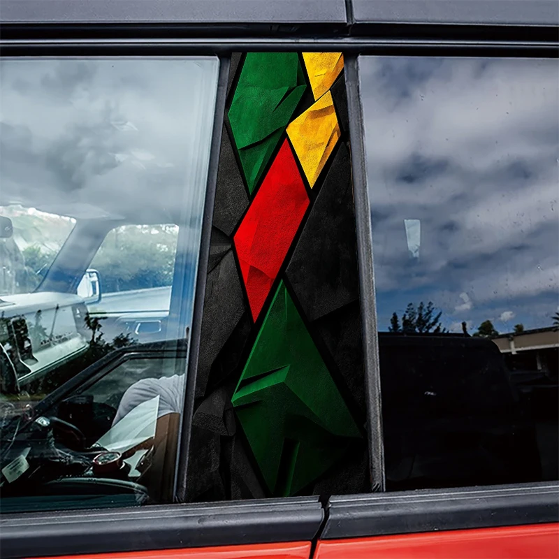 

2 наклейки на центральные стойки автомобиля, защитная пленка с геометрическими цветными блоками, устойчивые к царапинам наклейки.