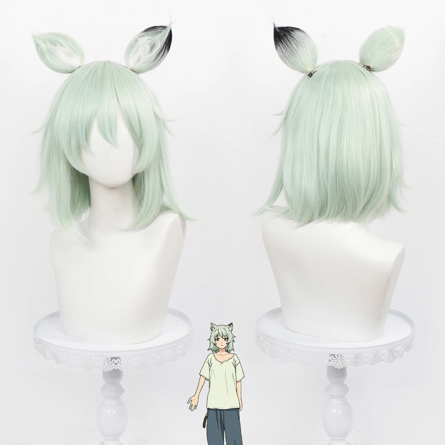 Anime Chainsmoker Cat Cos Wig Mint Green Short Hair Wig,Available With Or Without Cat Ears For Halloween Costume