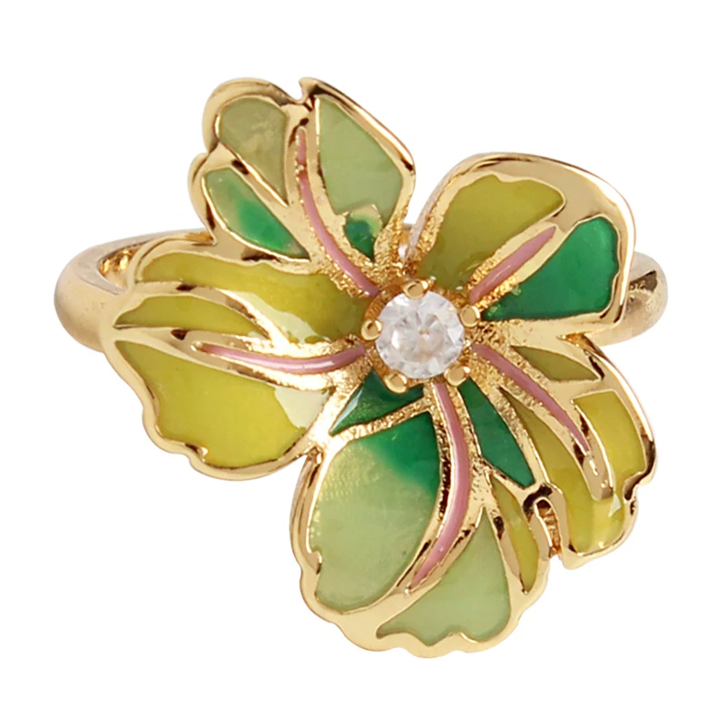 

Зимнее новое регулируемое открывающееся кольцо из 18-каратного золота с эмалью и глазурью, женское