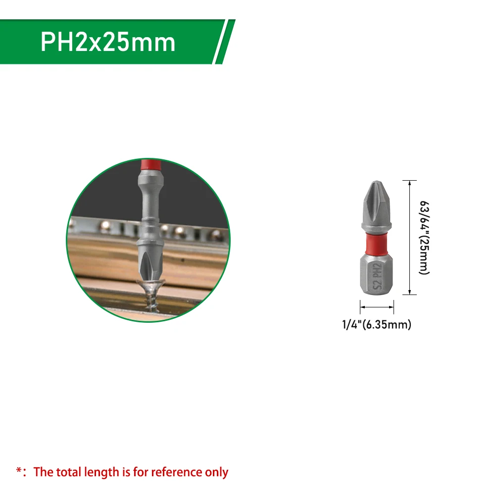 LAVIE Schraubendreher-Bit, S2-Stahl, PH2, Schlagkopf, Kreuzschlitz, 1/4" Sechskant, 25–150 mm, für Elektrobohrmaschinen, zum Bearbeiten von Holz, AE1222P. – Detail 7