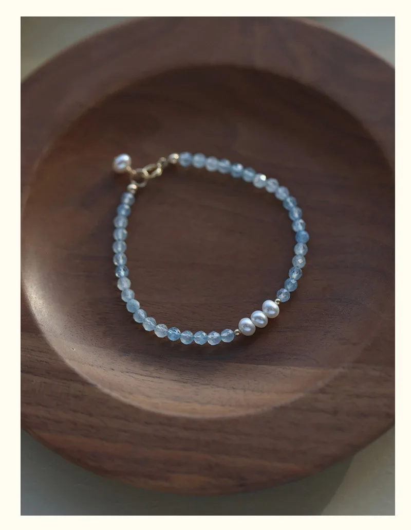 Neuankömmling trend ige natürliche Süßwasser perle blau Kristall 14 Karat Gold gefüllt Damen Perlen Kette Armband Schmuck für Frauen Geschenk – Detail 6