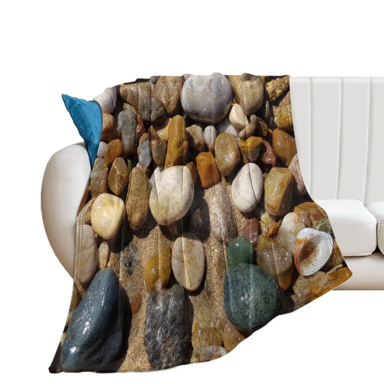 

Wet sea stones and pebbles on beach sand Throw Blanket for winter for babies Sofa Blankets