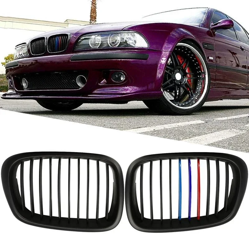 1 Pair M Sport Style Car Front Bumper Kidney Grille Racing Grill Matte Black For BMW E39 5 Series 1997-2003 Car Body Styling Kit