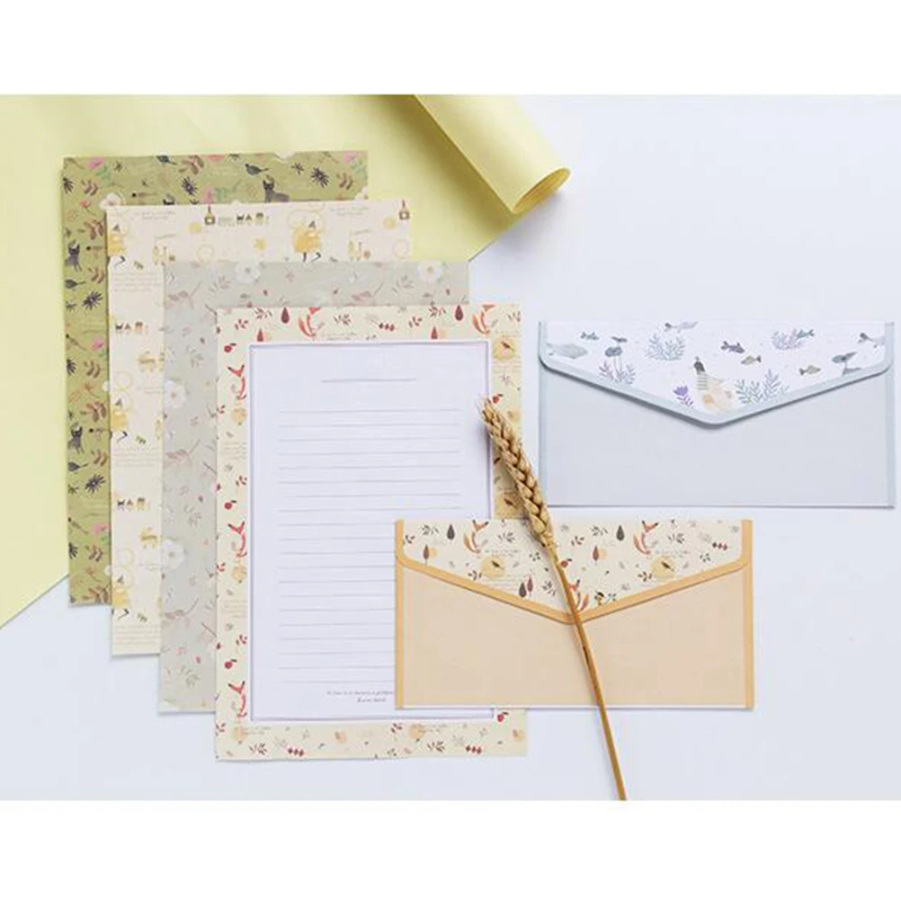 5 pçs flor impressão envelope e carta papel adorável escrita papelaria envelope kit papelaria escolar para a escola (cor misturada)