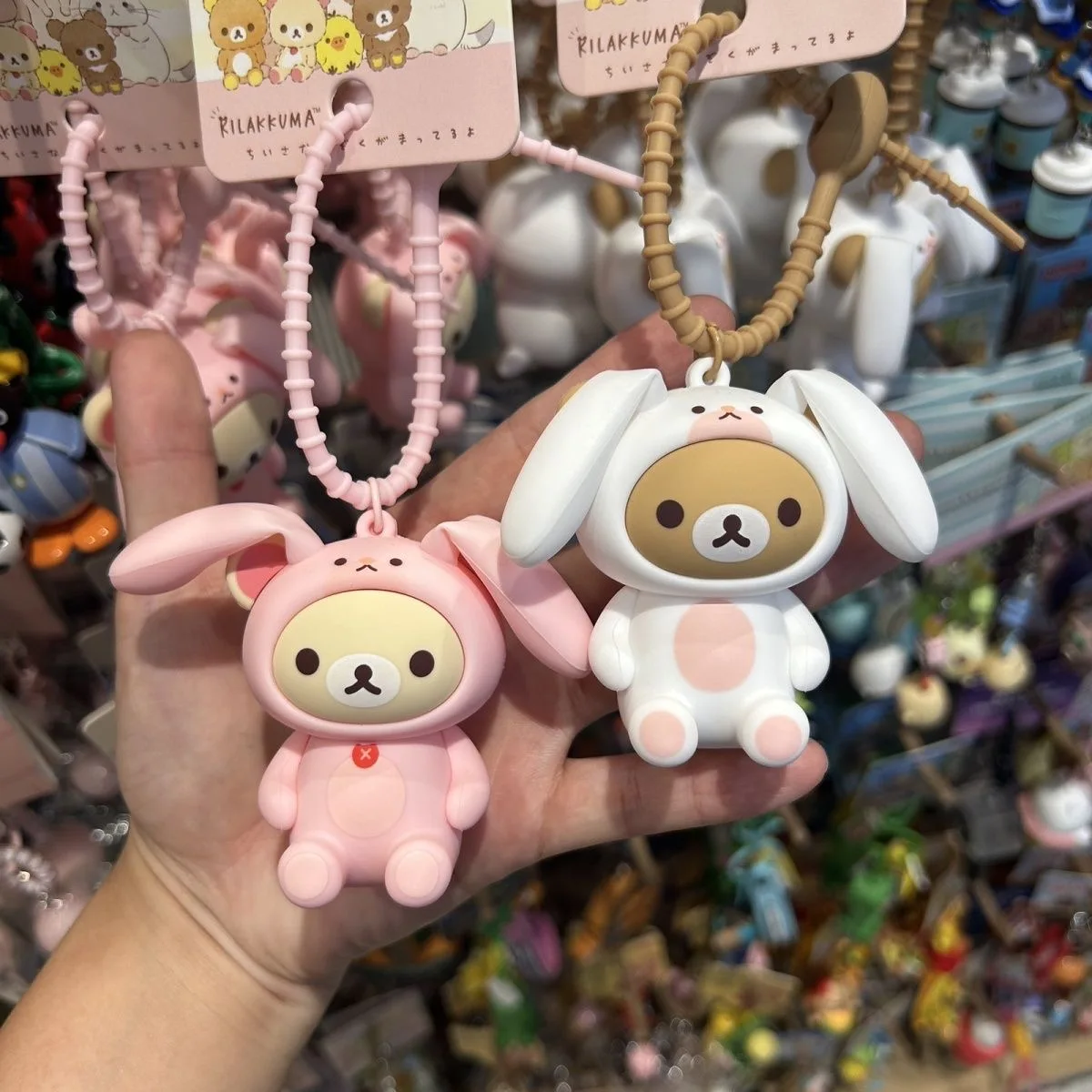 Soft Silicone Rilakkuma Pinch Decompress Rabbit Ear Doll Keychain Couple Backpack Zipper Decoration Travel Bag Pendant Toy Gift