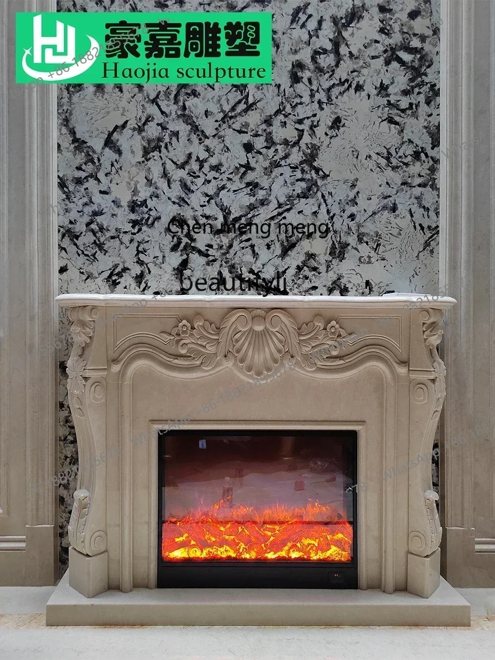 

Y183FF cqyMarble Mantelshelf Beige Interior European Background Wall Hallway French Modern Stone Curio Cabinet