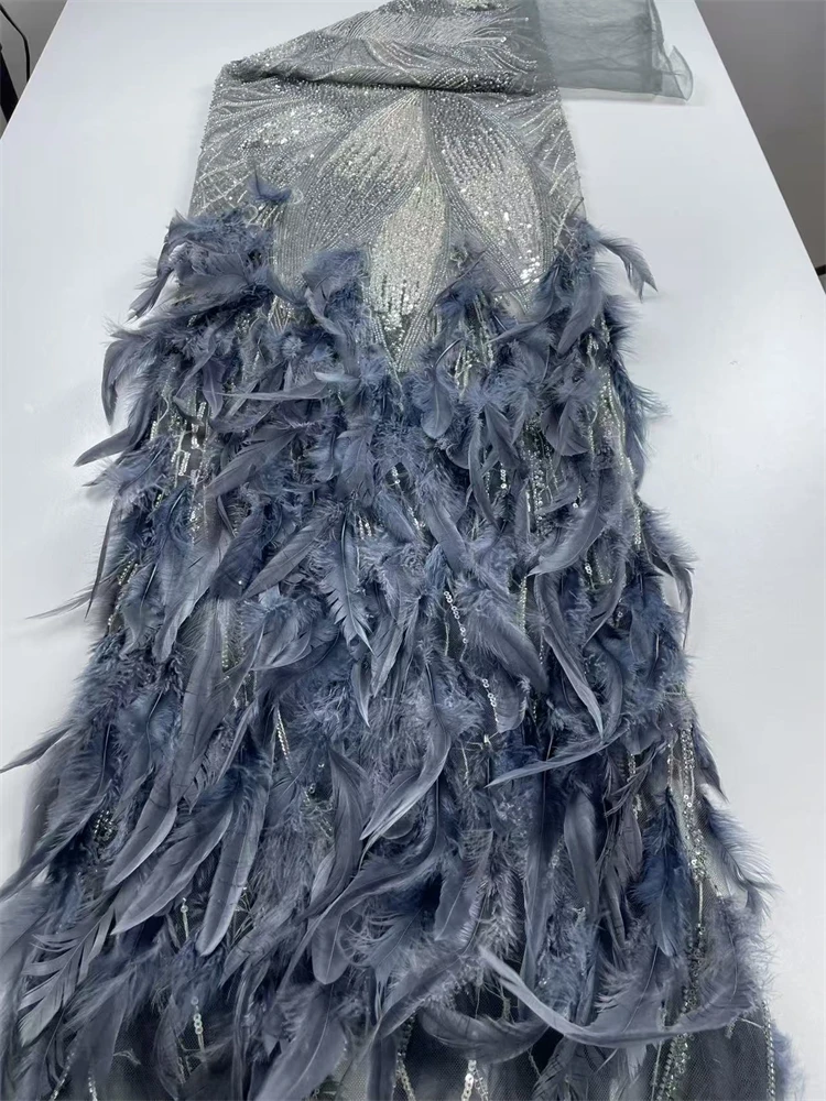 2025 Hot Sale Unique Fashion Africa Lace High Quality Algeria Handmade 3D feather Embroidery Lace WIth Beads Party Wedding Dress