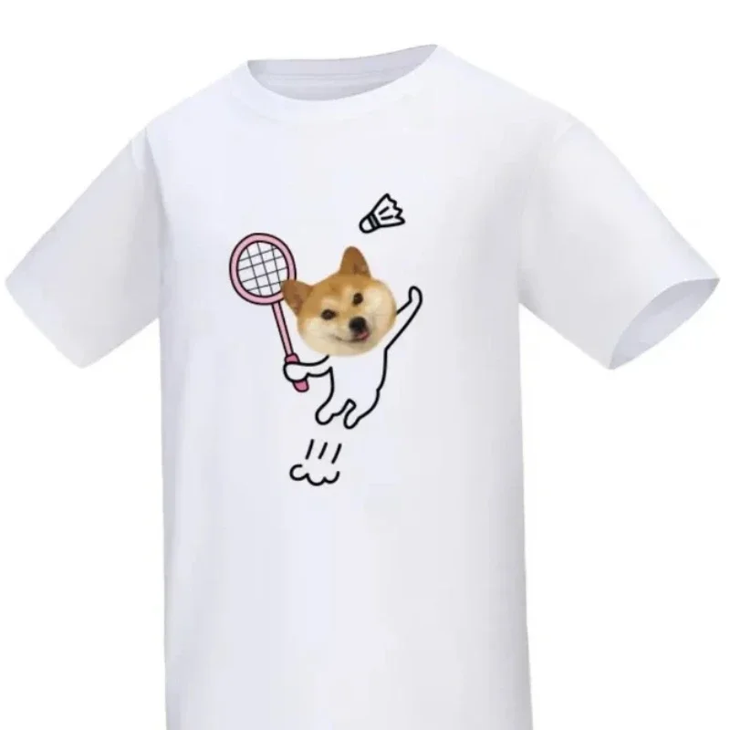 امرأة مطبوعة الرياضة تي شيرتات قصيرة الاكمام الجدة تي شيرت عادية الكرتون بلايز صيف جديد شيبا اينو جرو هريرة بدلة كرة الريشة #2