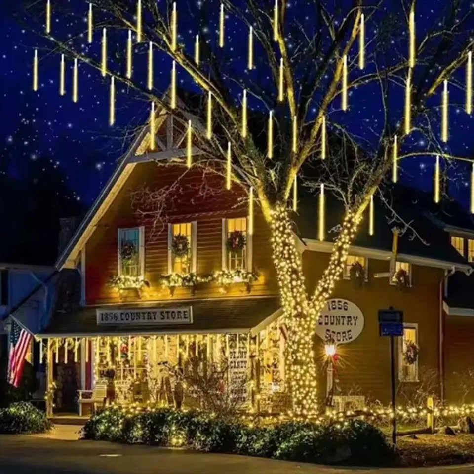 Solar Meteor Shower Lights Outdoor Meteor Lights 8Tubes Waterproof LED Falling Raindrop Christmas Halloween Fairy String Lights