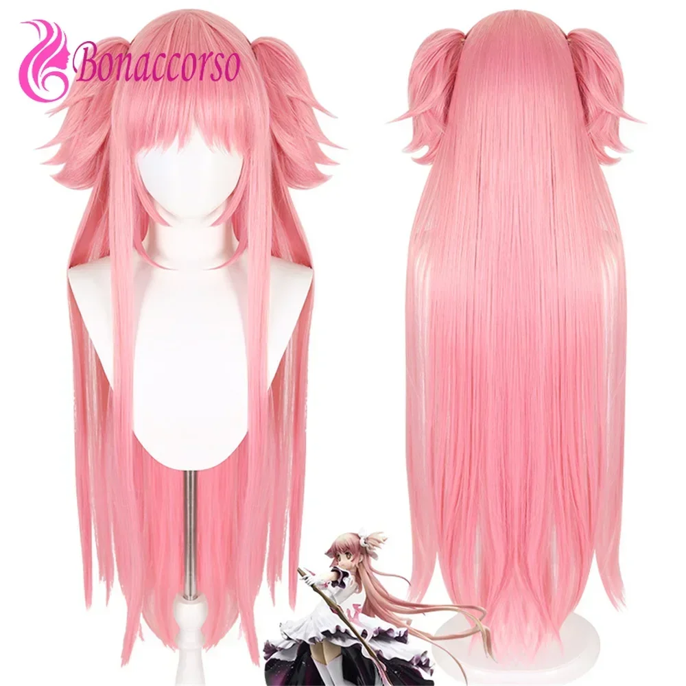 

Madoka Magica Cosplay Wig Pink With Bangs Synthetic Long Straight Wig Ultimate Mdoka Double Ponytail Cosplay Magical Girl Wig