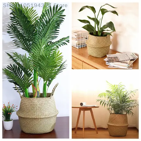 Foldable Rattan Hanging Flower Pot Planter Laundry Storage Basket Xmas Decor