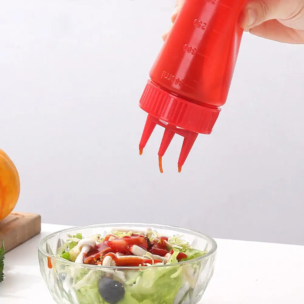 3 Holes Twist Cap Squeeze Bottle Food Grade Plastic Ketchup Mustard Mayo Sauce Olive Oil Bottle Kitchen Tool 12oz Squeeze Bottle