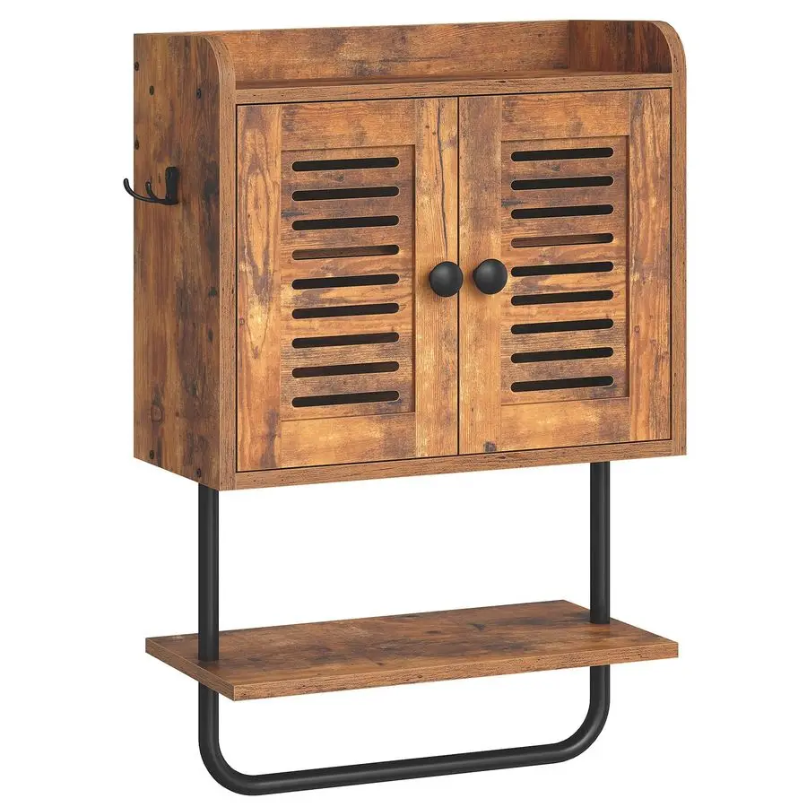 

Навесной шкаф для ванной комнаты, двухдверный шкаф для медикаментов с полотенцедержателем, регулируемой полкой, 2 крючками, шкаф для хранения над унитазом