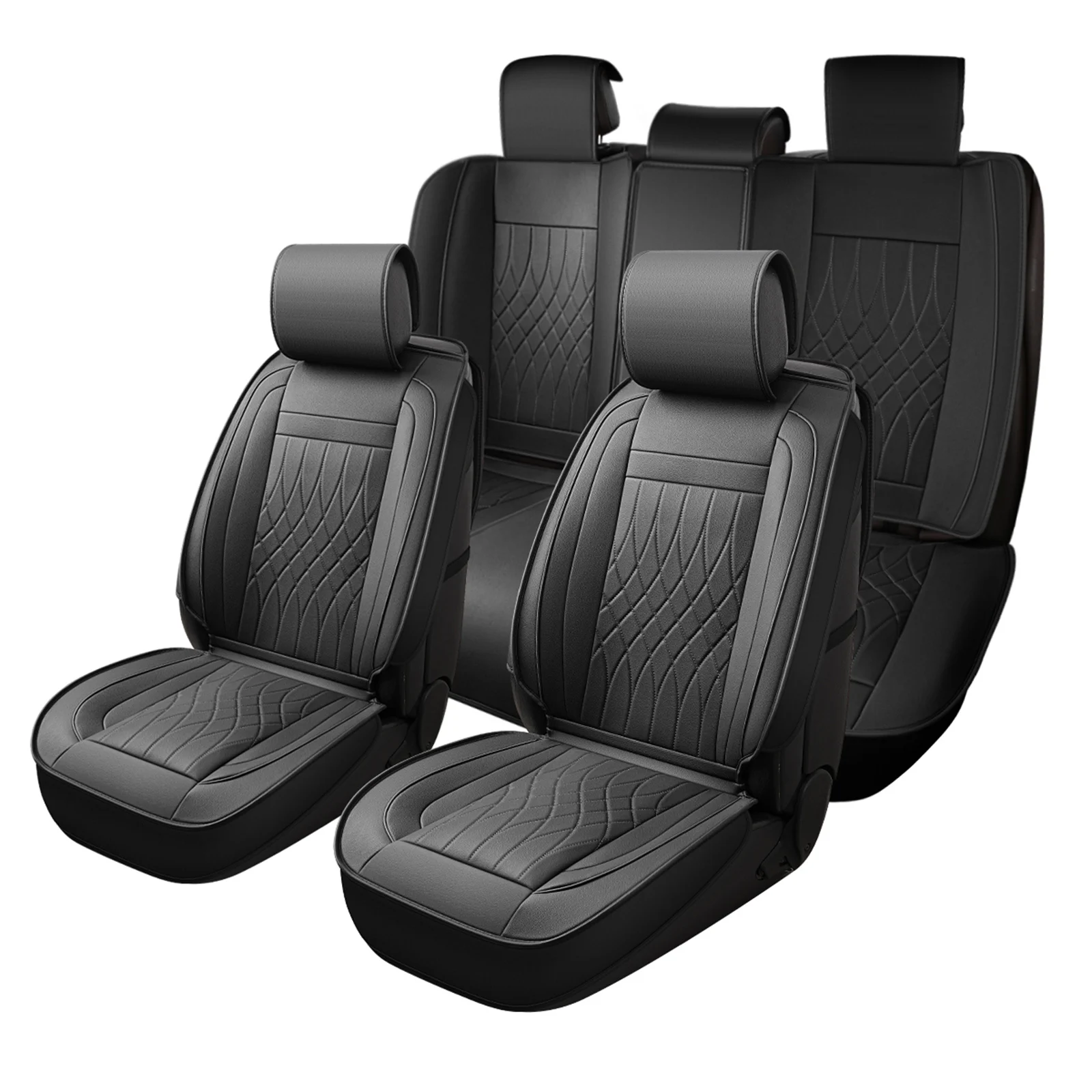 Universal PU Leather Car Seat Covers Set, Comfortable & Anti-Slip Auto Seat Protectors for 5-Seat Vehicles