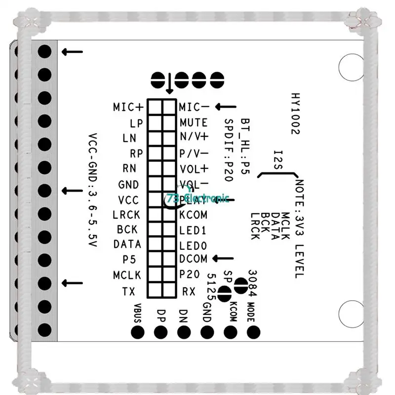 24-Hour Delivery QCC3034 Bluetooth 5.1 Stereo Audio Module DC3.6-5.5V APTXHD Lossless I2S Output SBC/AAC/APTX/APTXHD Module