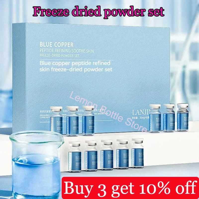 

20PCS Blue Copper Peptide Freeze-Dried Powder Set Oligopeptide Anti Wrinkle Essence Shrink Pores Acne Treatment Skincare Serum